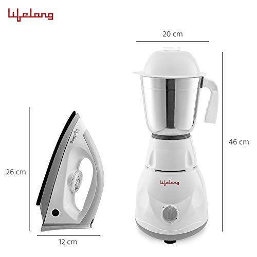 Lifelong Power Pro 500 Watt 3 Jar Mixer Grinder - 1100 Watt Dry Iron Super Combo