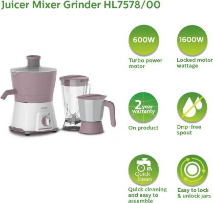 Philips HL7578-00 600W Turbo Juicer Mixer Grinder