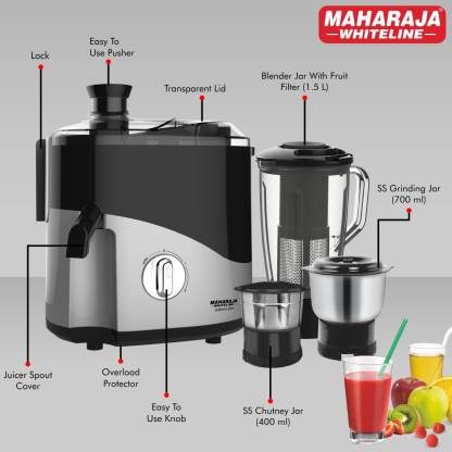 Maharaja Whiteline Odacio Plus 550-Watt Juicer Mixer Grinder with 3 Jars