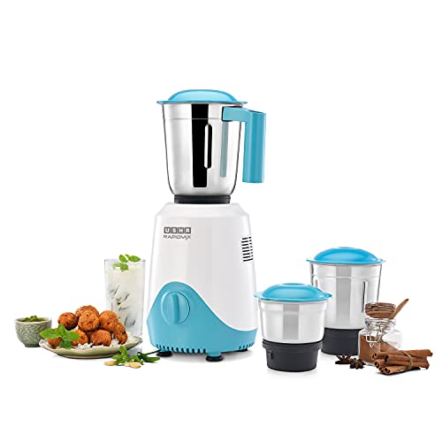 USHA RapidMix 500-Watt Copper Motor Mixer Grinder with 3 Jars (Sea Green-White)