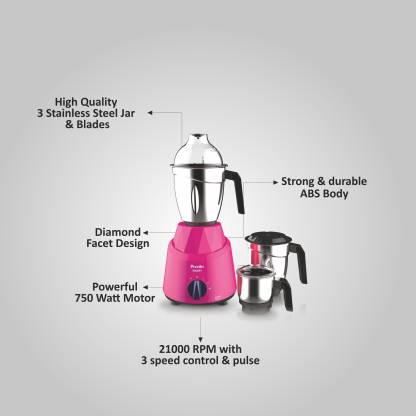 Preethi Galaxy MG225 3 Jars Mixer Grinder 750 watt, Pink