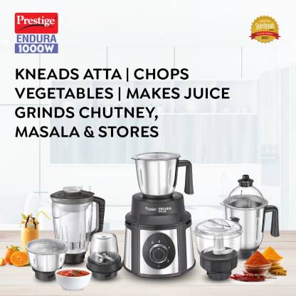 Prestige Endura 1000W 6 Jars Mixer Grinder, Black & Silver
