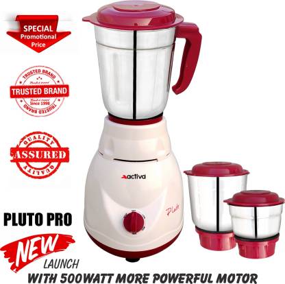 Activa Plastic Pluto Pro Mixer Grinder 500 Watts With 3 Jars