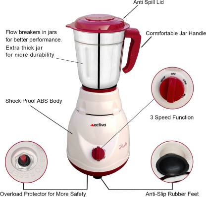 Activa Plastic Pluto Pro Mixer Grinder 500 Watts With 3 Jars