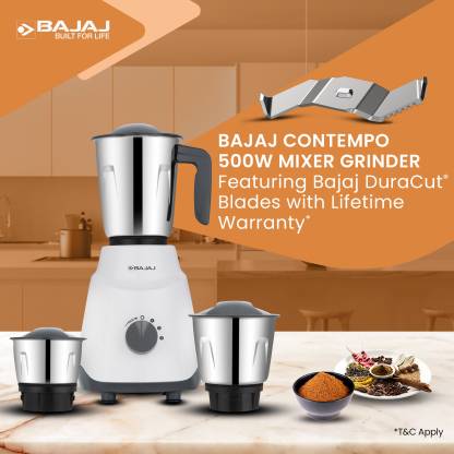 Bajaj Ninja Series Contempo 500W Mixer Grinder with 3 jars