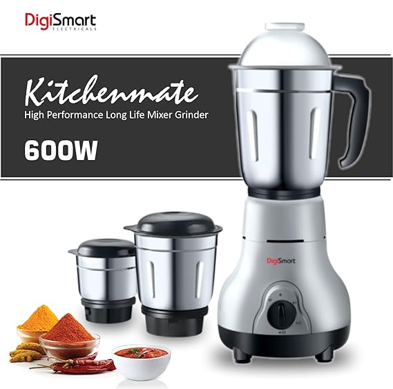 DigiSmart Kitchen Mate 600 Watt Mixer Grinder with 3 jars