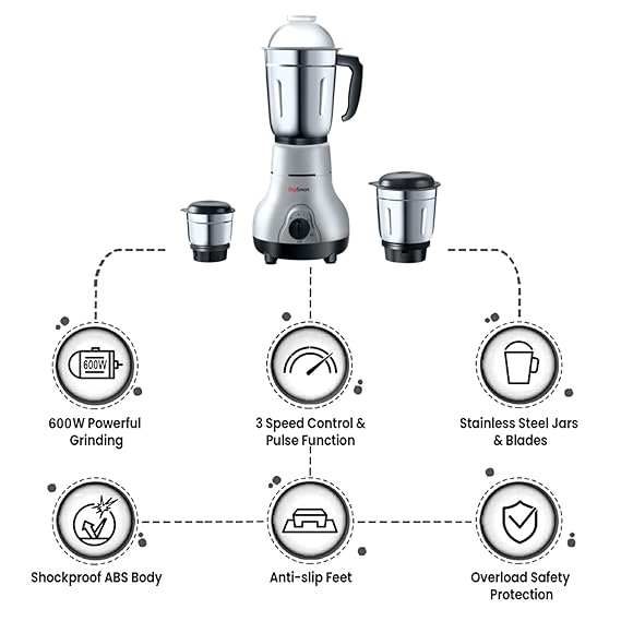 DigiSmart Kitchen Mate 600 Watt Mixer Grinder with 3 jars