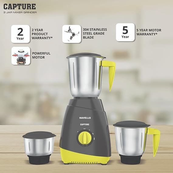 Havells Capture 500W Mixer Grinder with 3 jars