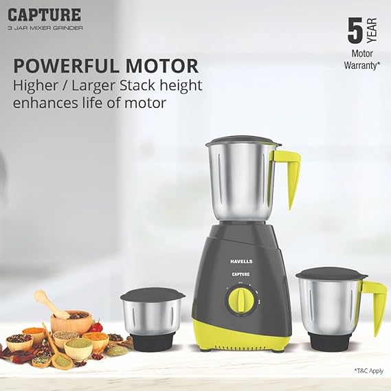 Havells Capture 500W Mixer Grinder with 3 jars