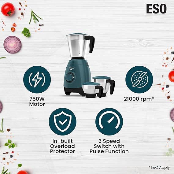 Havells ESO 750 watts Mixer Grinder with 3 jars