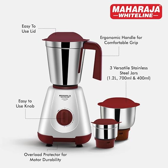 Maharaja Whiteline 500W Livo Pro Mixer Grinder with 3 Jars