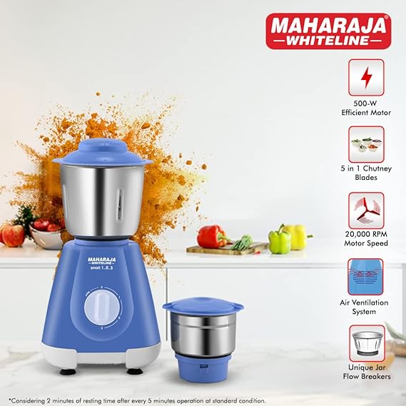 Maharaja Whiteline 500 Watt Smart Mixer Grinder with 2 Jars