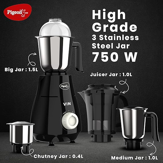 Pigeon by Stovekraft VIN 750 W Mixer Grinder with 4 Jars