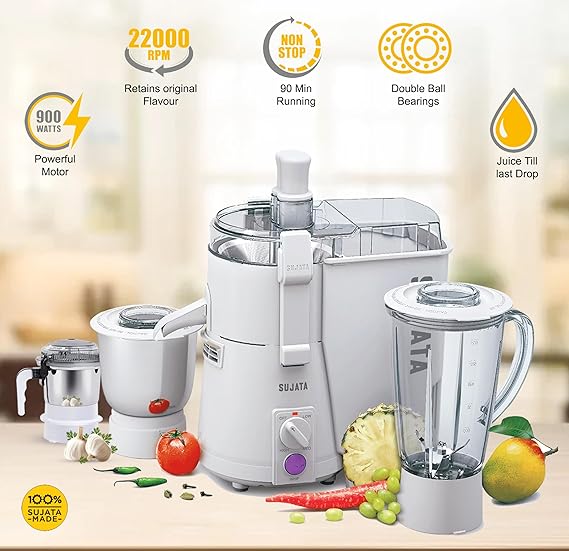 Sujata Powermatic Maxima 900W Juicer Mixer Grinder with 3 Jars