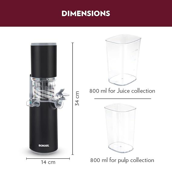 Borosil 130 W Easy Juice Cold Press Slow Juicer Portable Slow Juicer
