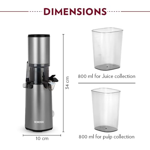 Borosil Smart Juice Cold Press Slow Juicer, 130W Portable Slow Juicer