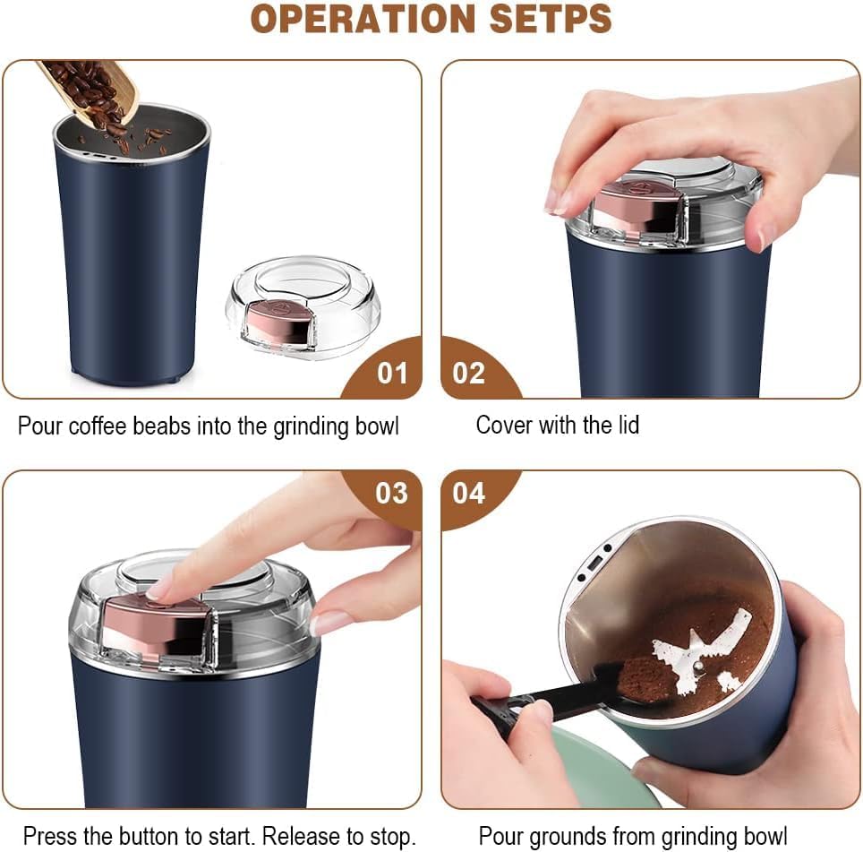 Botist 150W Electric Spice Grinders, nut Grinder Stainless Steel Coffee Been Grinder Machine Smaller and Portable Grinder