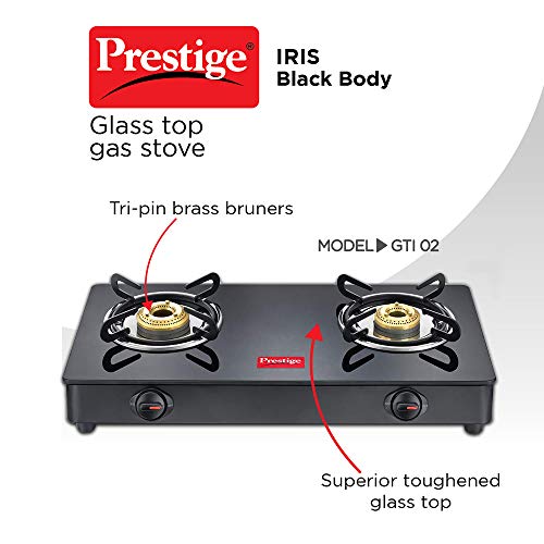 Prestige IRIS LPG Gas Stove, 2 Burner, Black, Manual