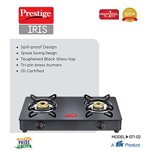 Prestige IRIS LPG Gas Stove, 2 Burner, Black, Manual