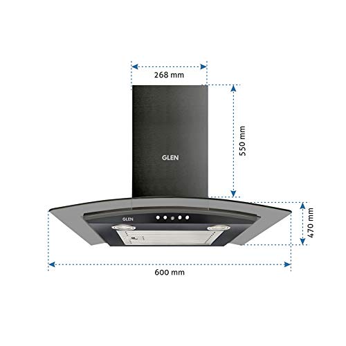 Glen 60cm 1000 m3-hr Curved Glass Wall Mounted Kitchen Chimney