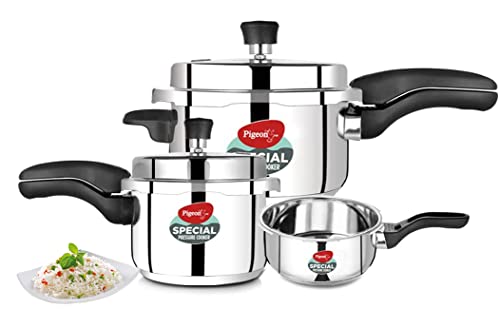 Pigeon by Stovekraft Stainless Steel Pressure Cooker Combo, Induction Base (Set of 3)
