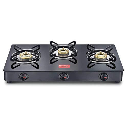 Prestige IRIS LPG Gas Stove, 3 Burner, Black, Glass, Manual