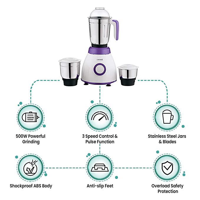 Croma 500 Watts CRAK4184 3 Jars Mixer Grinder