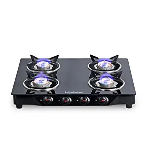 Lifelong Glass Top 4 Burner Gas Stove, Black