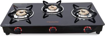Butterfly Rapid 3B Auto Ignition LPG Glass Top Stove 3 Burners, Black