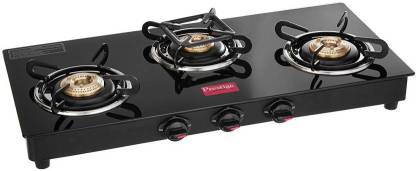 Prestige Magic Glass Top Gas Stove GTMC 03 Tri Pin Burners, Black