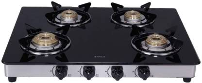 Elica Vetro Glass Top 4 Burner Auto Ignition Gas Stove (694 CT VETRO SS AI), Black