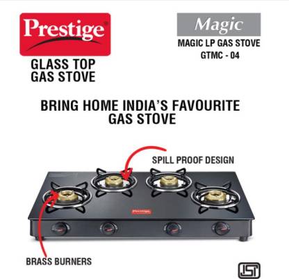 Prestige Magic 4 Burner Gas Stove- GTMC, 04 L, Black