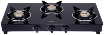 Elica Vetro Glass Top 3 Burner Gas Stove (703 CT VETRO BLK)