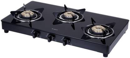 Elica Vetro Glass Top 3 Burner Gas Stove (703 CT VETRO BLK)