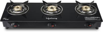 Lifelong LLGS930 Manual Ignition | High Efficiency 3 Burner Gas Stove with Toughened Glass Top
