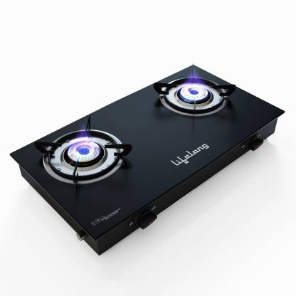 Lifelong LLGS10 Glass Top 2 Burner Manual Glass Gas Stove, Black