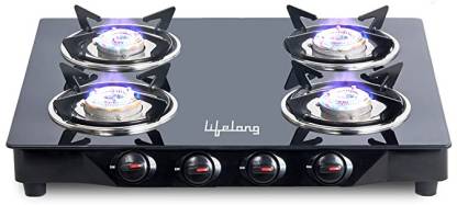 Lifelong LLGS30 Manual Ignition High Efficiency 4 Burner Gas Stove with Toughened Glass Top