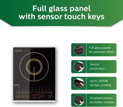 Philips Viva Collection Hd4938-01 2100-Watt Glass Induction Cooktop With Sensor Touch, Black