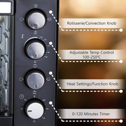 AGARO Marvel 48 Liters Oven Toaster Griller, Black