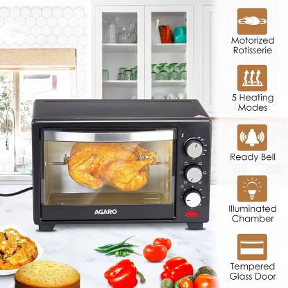 AGARO Marvel Oven Toaster Grill with Motorized Rotisserie & 5 Heating Modes, Black, 25 litres