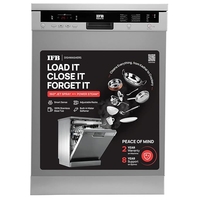 IFB 12 Place Settings Hot Water Wash Free Standing Dishwasher Neptune VX