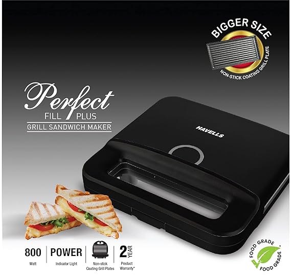 Havells Perfect Fill 800W 2 Slice Grill Sandwich Maker