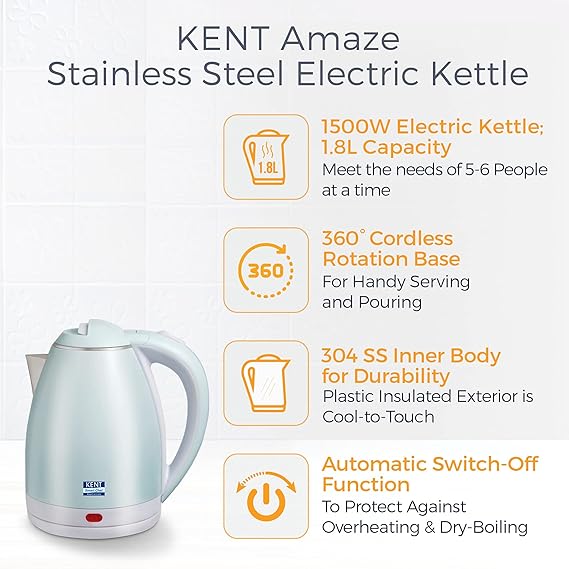 Kent Amaze 1.8L 1500W Cool Touch Electric Kettle