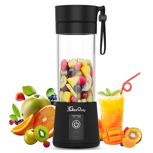 GaxQuly Portable Blender Electric Juicer 6 Blade USB Rechargable Blender Shaker