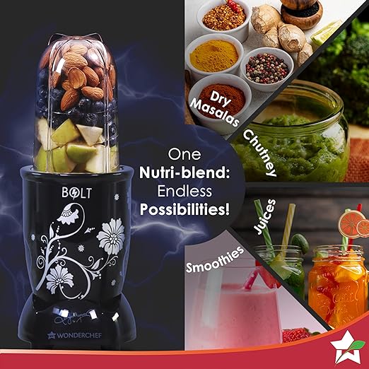 Wonderchef Nutri-blend BOLT Mixer Grinder with 2 unbreakable jars & Sipper lid