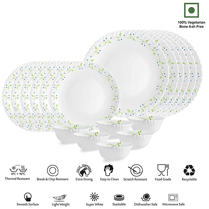 Cello Opalware Dazzle Tropical Lagoon Dinner Set | 18Pcs | White