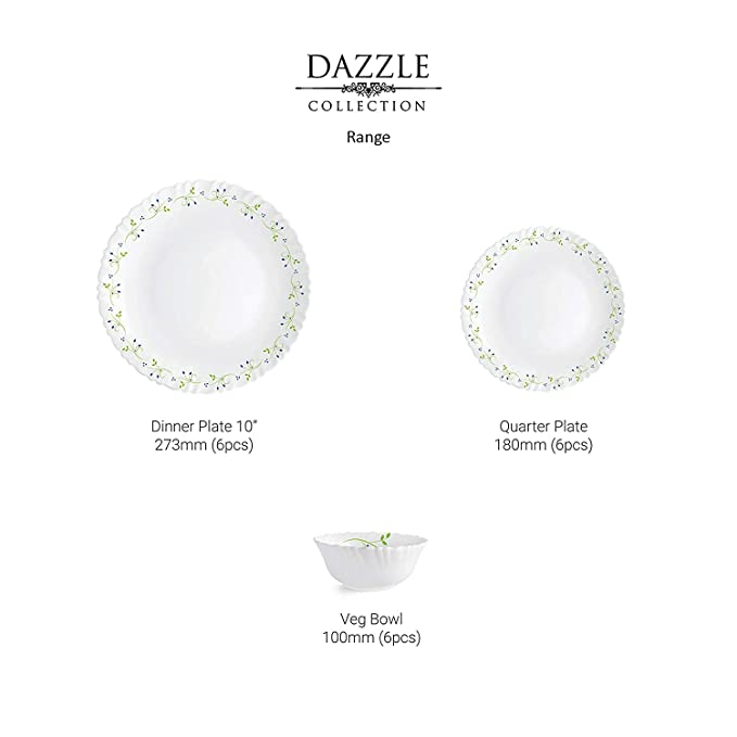 Cello Opalware Dazzle Tropical Lagoon Dinner Set | 18Pcs | White