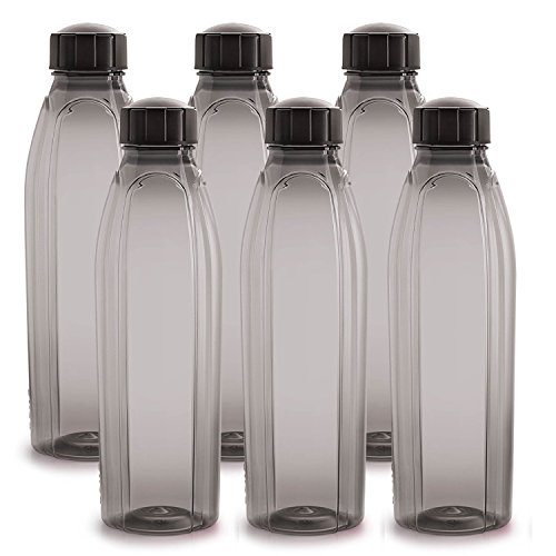 Cello Crystal PET Bottle Set | 1 ltr | Set of 6 | Black