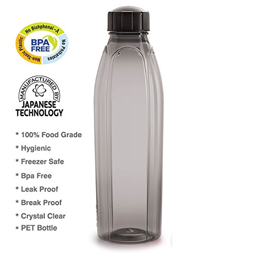 Cello Crystal PET Bottle Set | 1 ltr | Set of 6 | Black