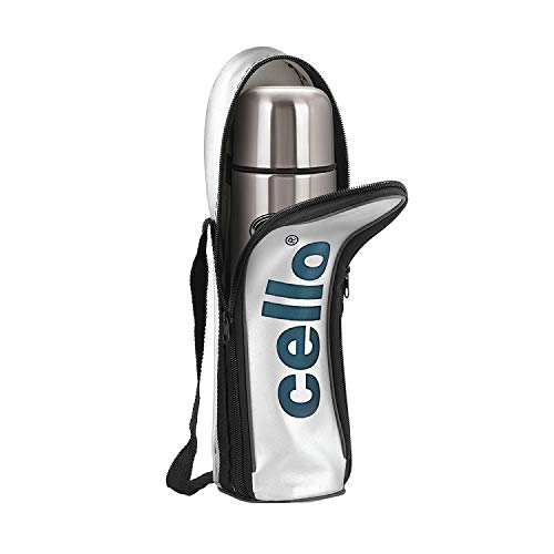 Cello Flip Style Stainless Steel Bottle with Thermal Jacket (1000ml | Silver)
